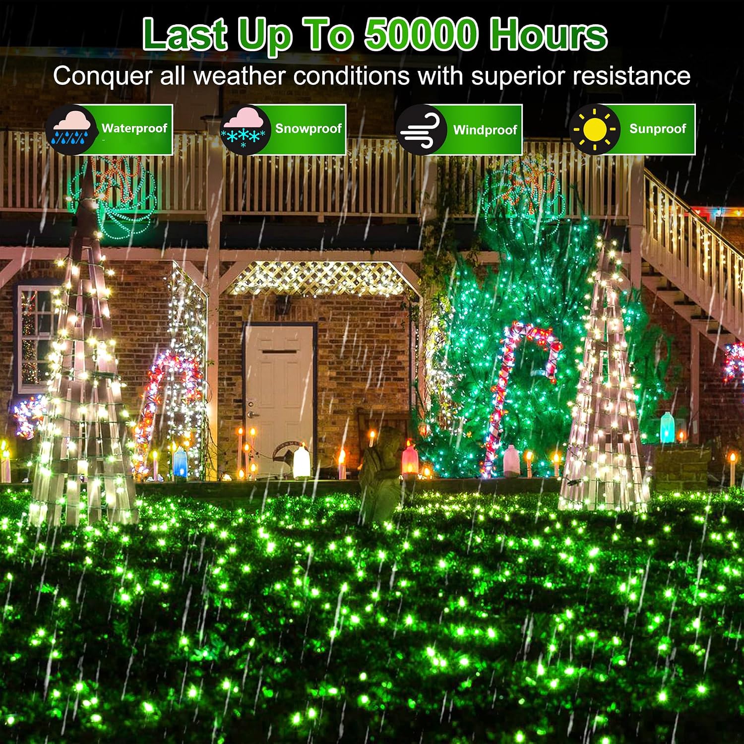 Detalle de HRANBOTY HS-750L Green LED String Lights, 239 ft, 750 LEDs, 12 Modes