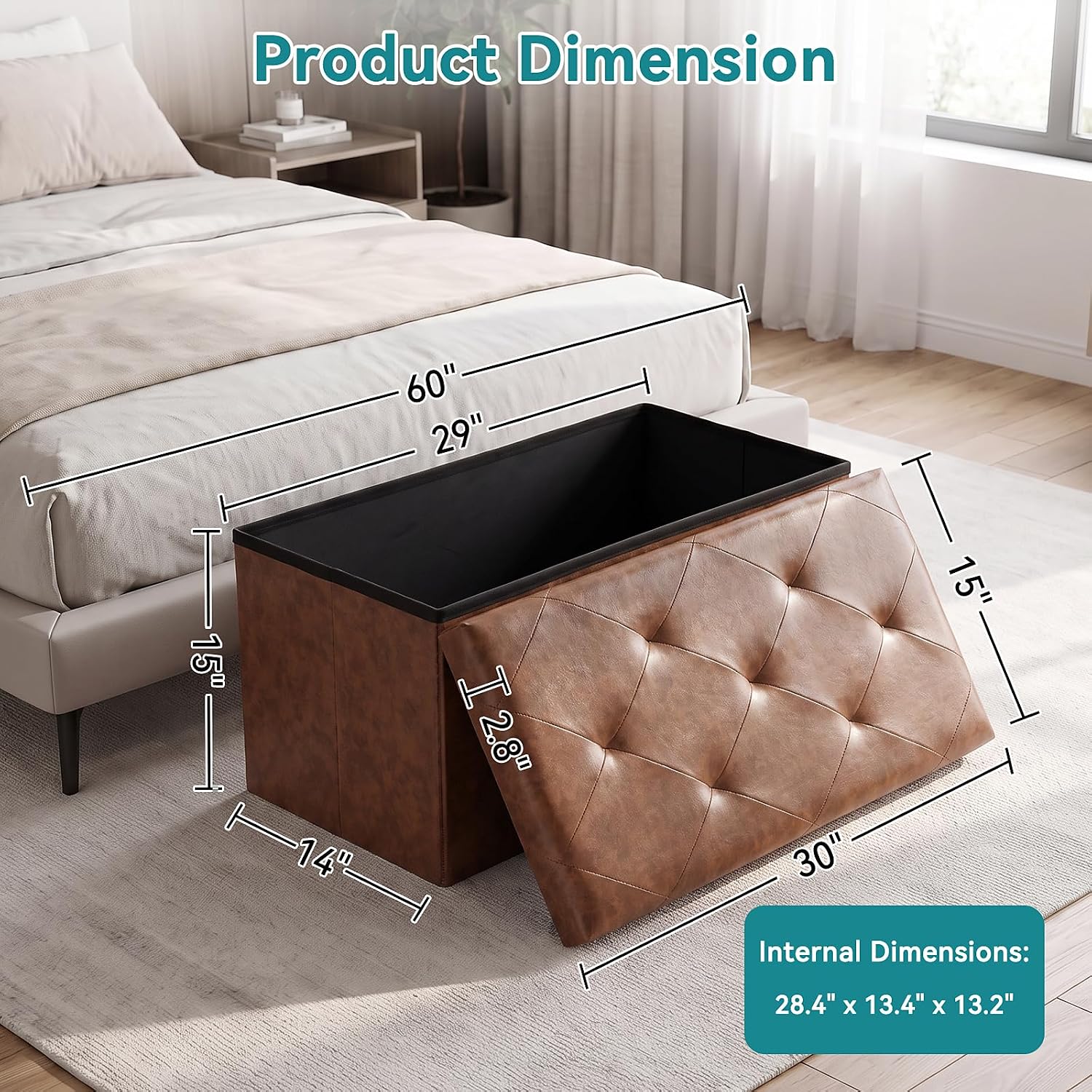 Detalle de OLIXIS Storage Ottoman Bench, 30-Inch
