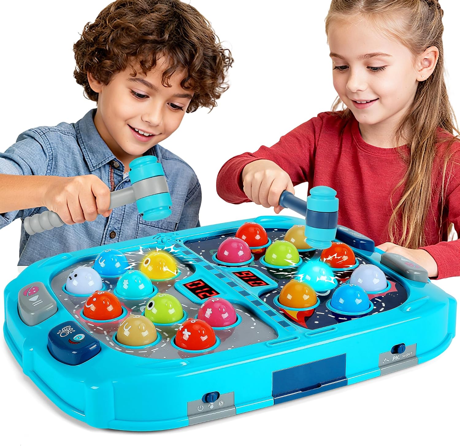 Detalle de Guffawz Whack-a-Mole Kids Game with Lights & Sounds (Blue) – Interactive hammer game for ages 3–8