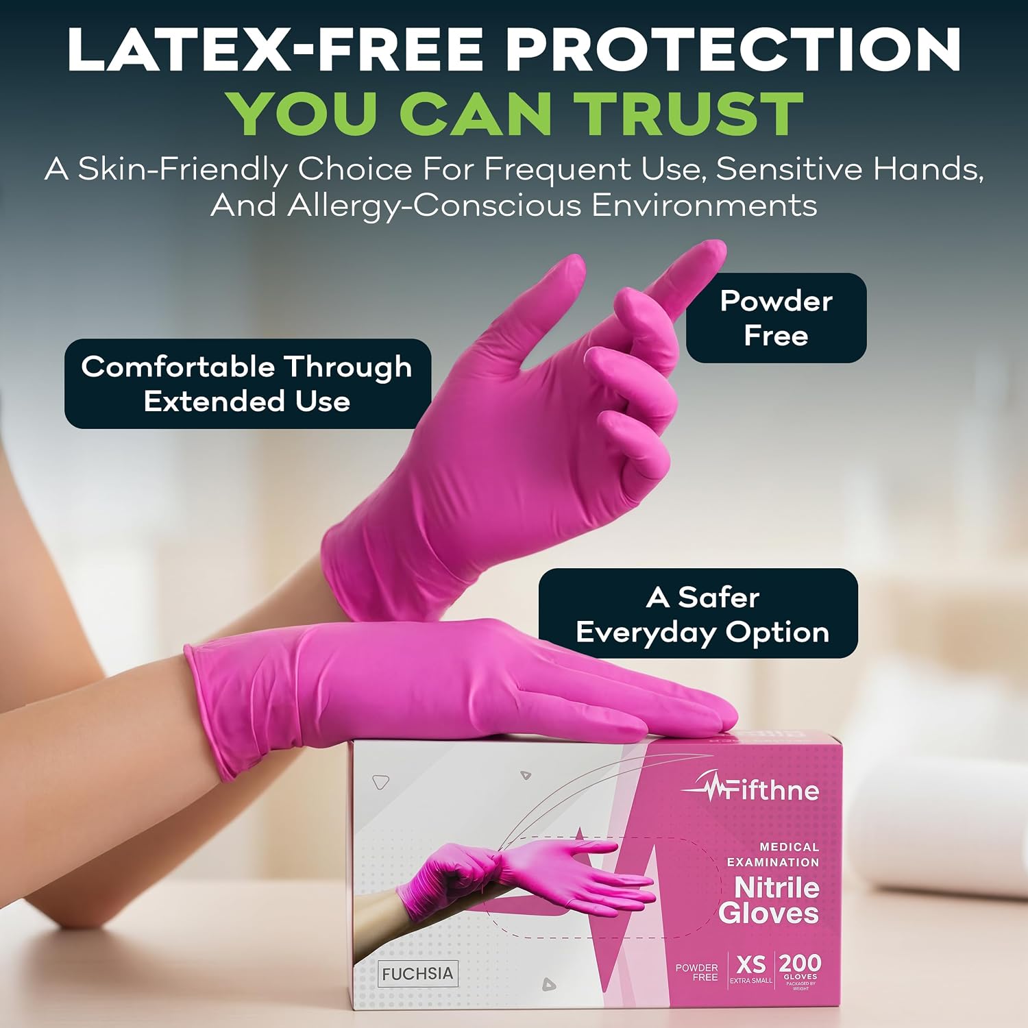 Detalle de FifthPulse Fuchsia Hot Pink 3 Mil Nitrile Disposable Exam Gloves