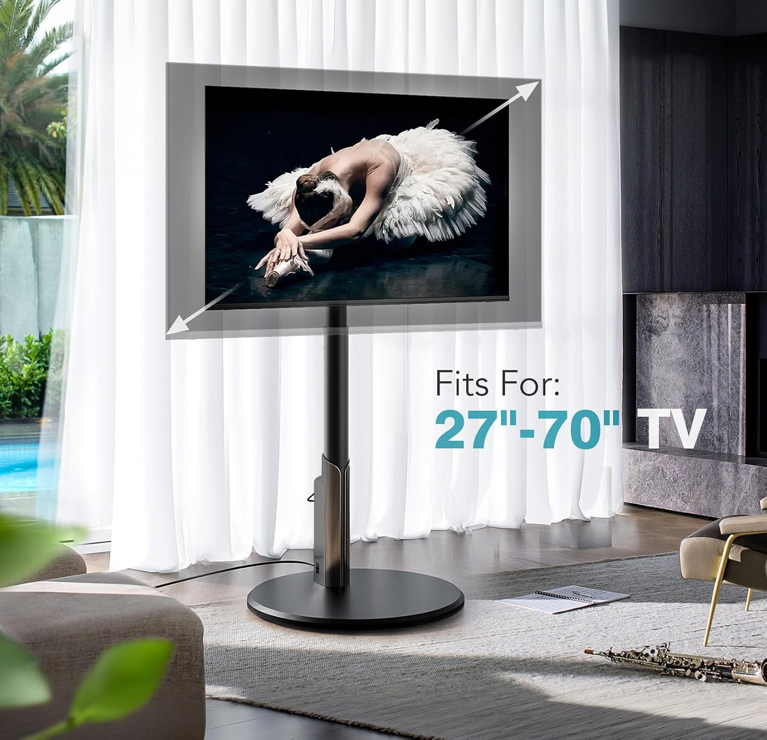 Thumbnail 6 de LLDEPLL LT1003BL Rolling TV Stand with Power Outlet and 6 Height Settings