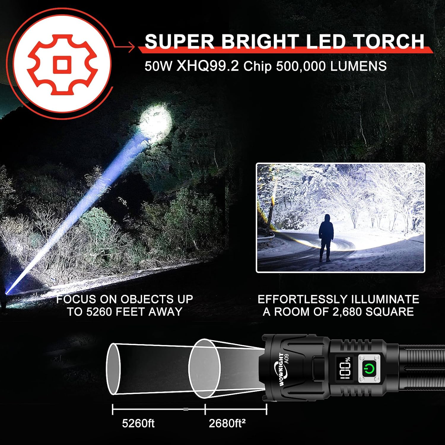 Thumbnail 1 de WOWNIGHT Torches 500000 lumen rechargeable torch 🔦