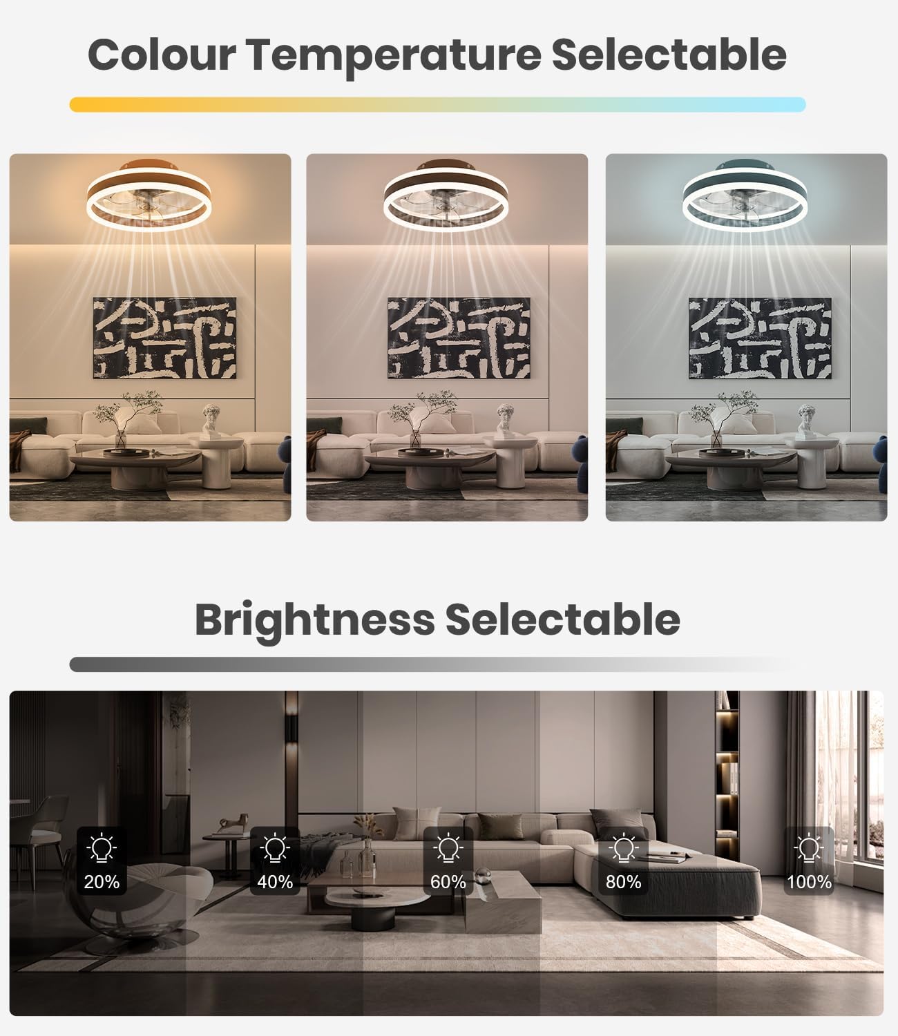 Thumbnail 6 de Nalezuns Ventilator Deckenleuchte mit LED, 3 Farbtemperaturen & 6 Geschwindigkeiten