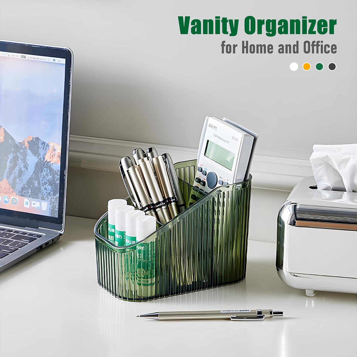 Detalle de OSteed Green Makeup Organiser Box for Vanity with 6 Cups