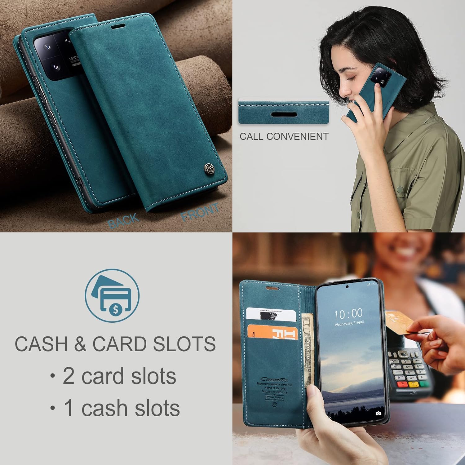 Thumbnail 3 de Monweicz Hülle für Xiaomi Redmi Note 13 Pro 5G – Blaugrün, Klapphülle mit Kartenfach und Standfunktion