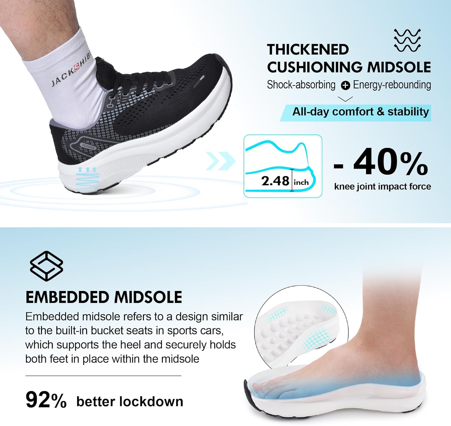Thumbnail 5 de JACKSHIBO Wide Toe Box Shoes for Men with Arch Support and Zero Drop Cushioned Sole