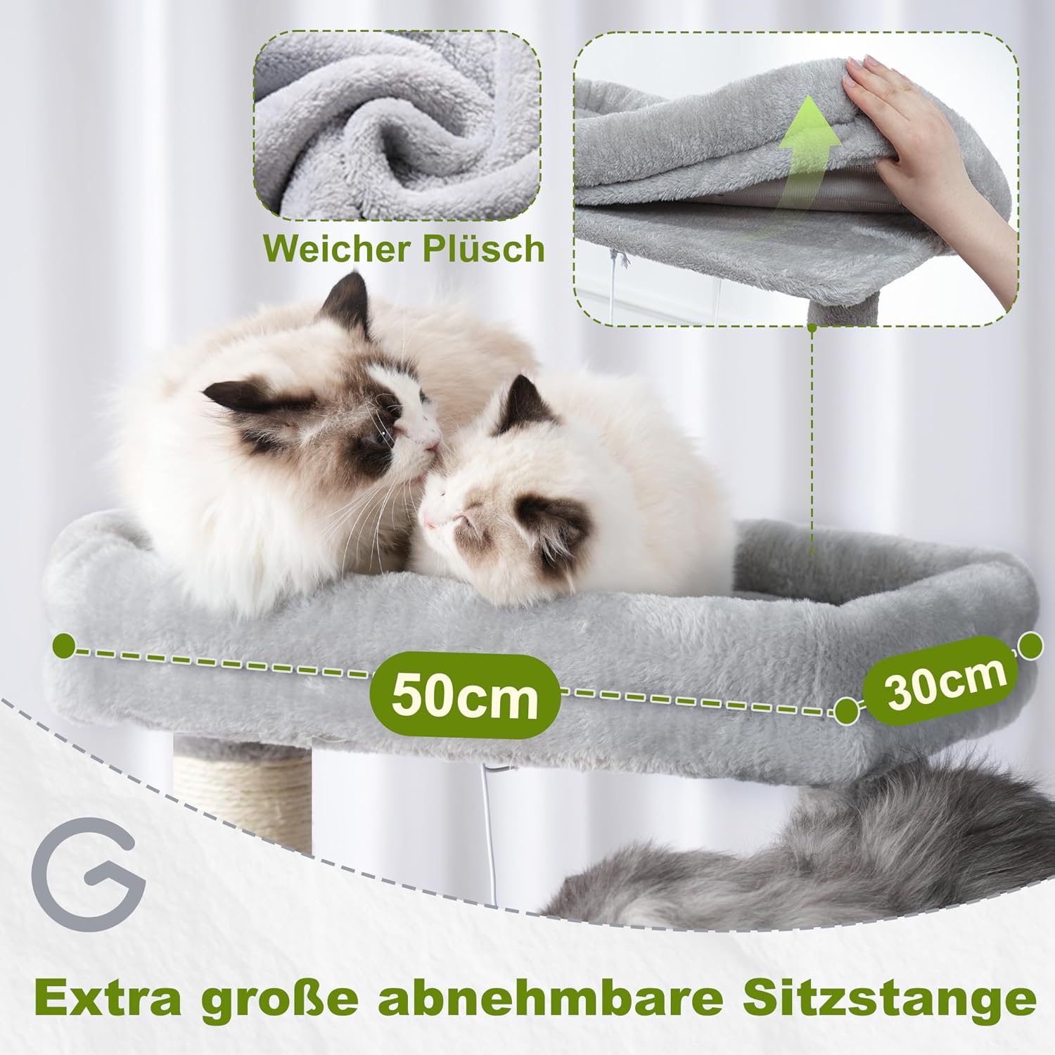 Detalle de Gitelsnour Kratzbaum groß für Innenbereich – 160 cm, mit zwei großen Plattformen, Körben, Höhle und Spielzeug (GCT020W)