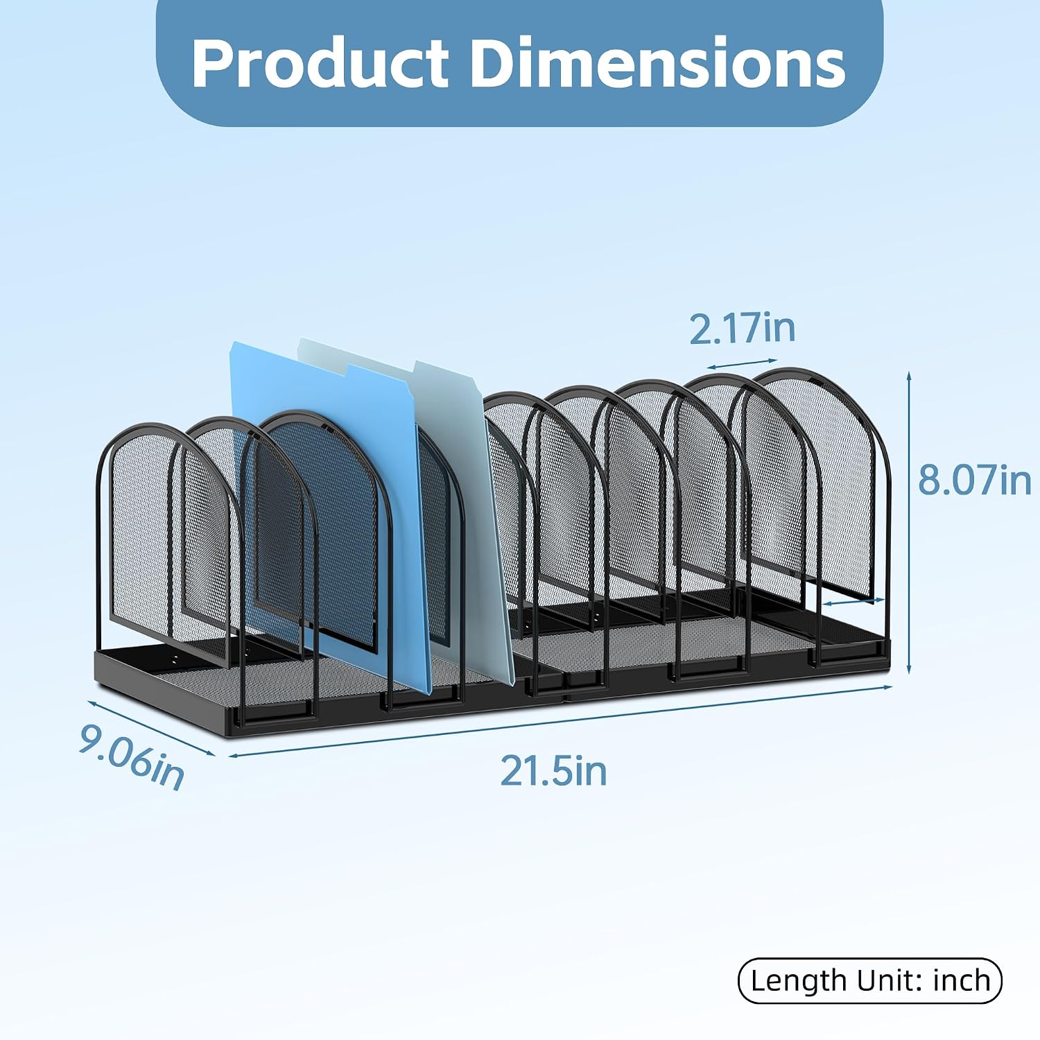 Detalle de SUPEASY 9-Section Mesh Desk Organizer, Black Metal Vertical File Holder