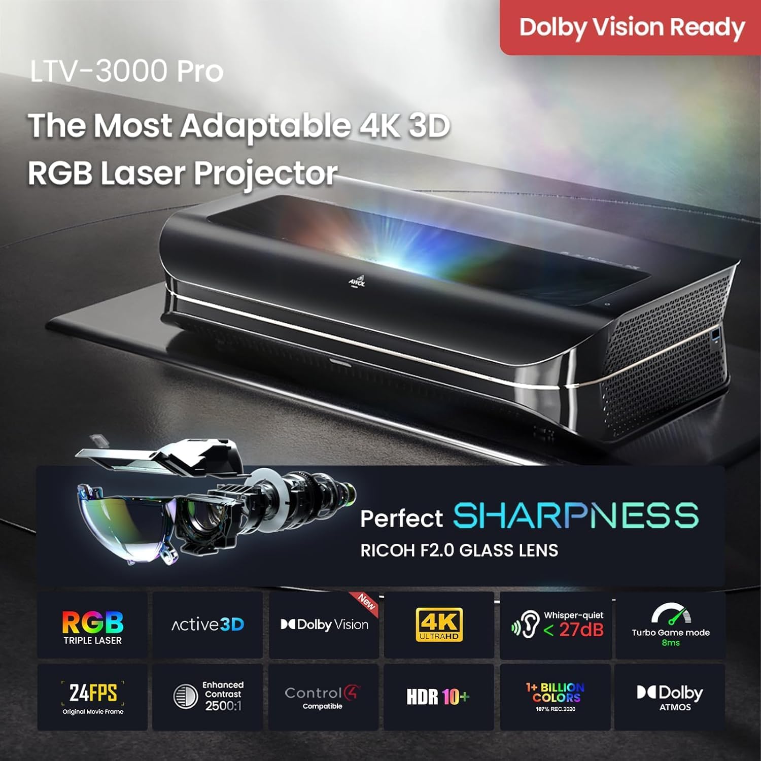 Detalle de AWOL VISION LTV-3000 Pro: 4K Ultra-Short-Throw Laser Projector for Home Cinema