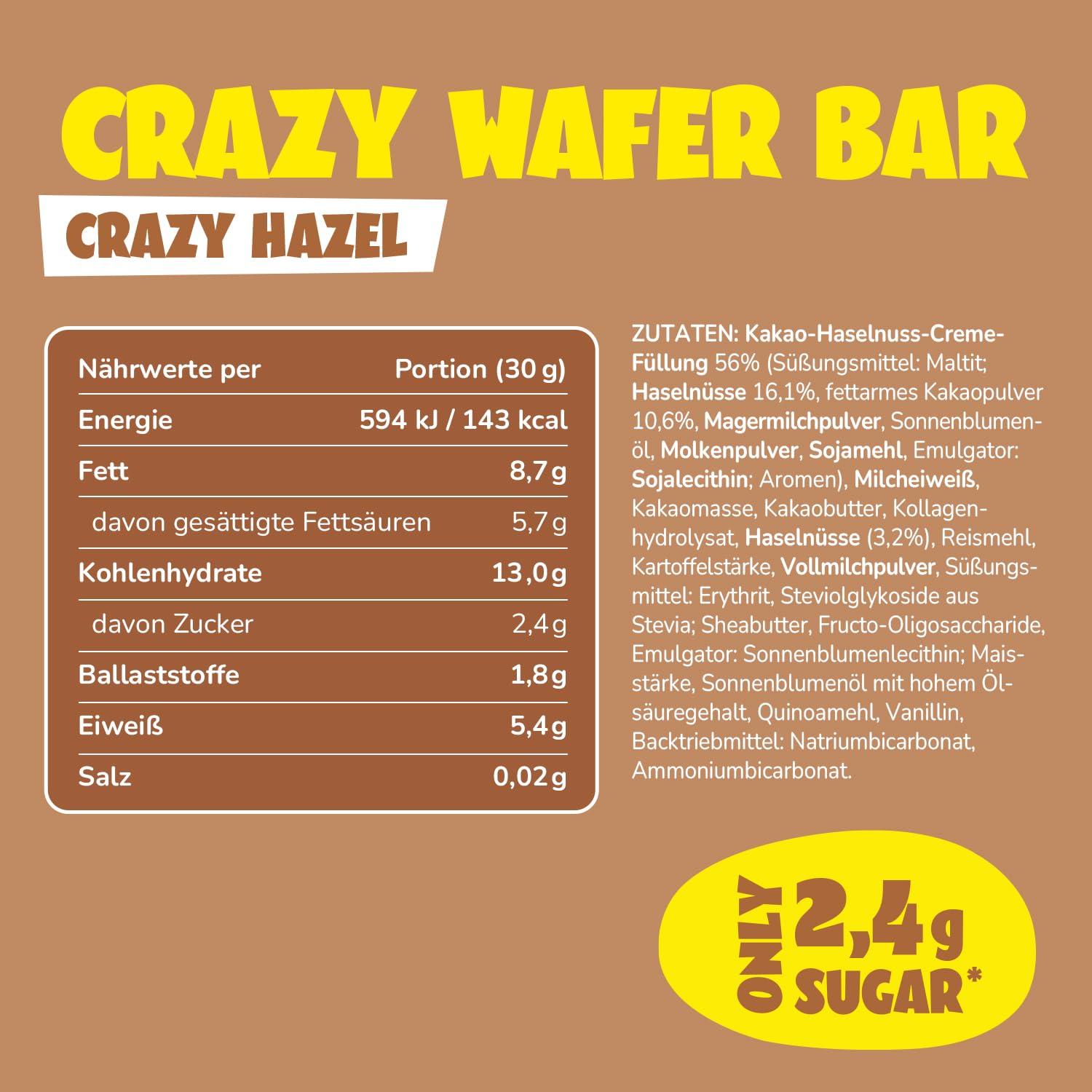 Detalle de Ahead Waffelriegel Crazy Hazel 12 x 30 g – knusprige Waffel mit Kakao-Haselnuss-Füllung, glutenfrei & zuckerarm