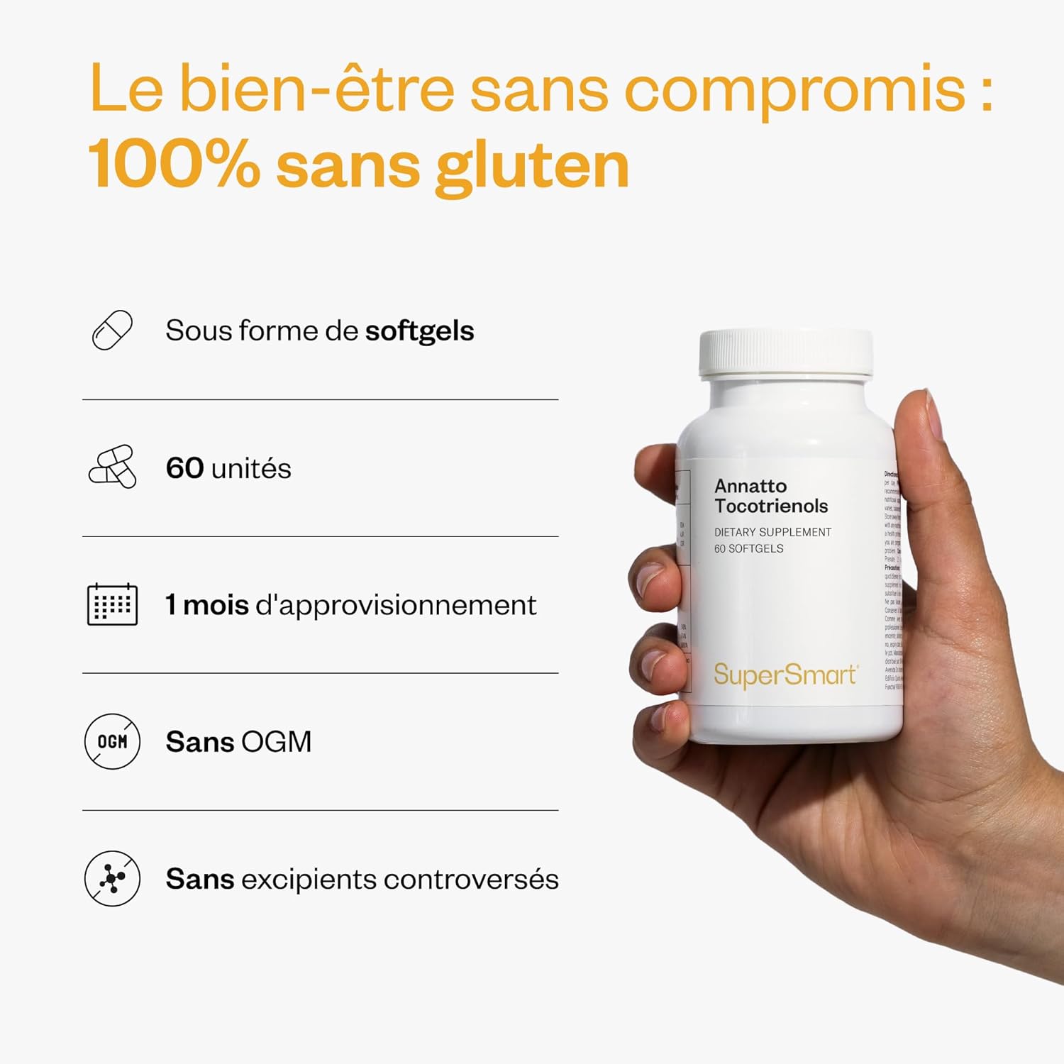 Thumbnail 4 de SUPERSMART Annatto Tocotrienols – supplément naturel de vitamine E issu de l’achiote, sans gluten