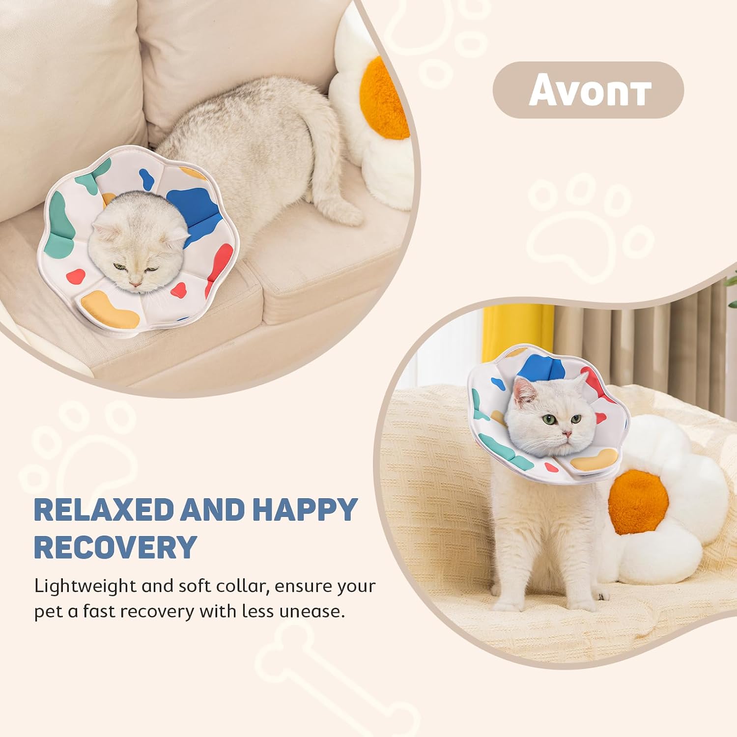 Detalle de Avont Cat Cone L Adjustable Soft E-Collar, Cow (L) – 10.5–13.0" neck, 5.0" depth