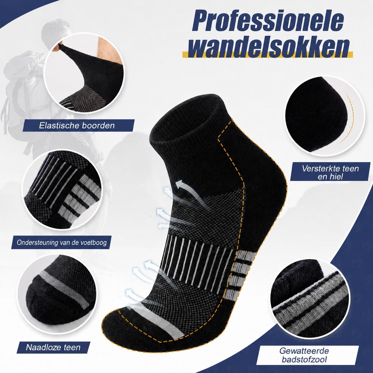 Detalle de Niofind Merino Quarter-wandelsokken, 6 paar met badstofzool en mesh