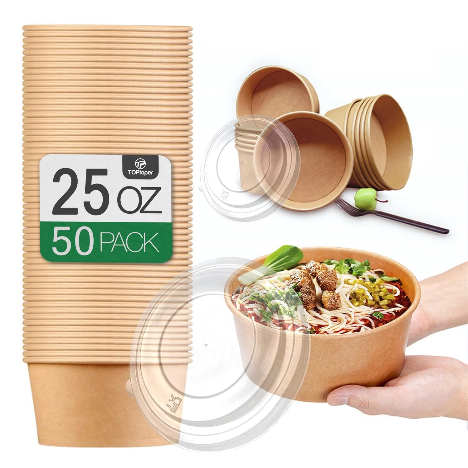 Thumbnail 6 de TOPtoper 50 Pcs 32 Oz Large Paper Bowls with Lids (Disposable) for Hot or Cold Food