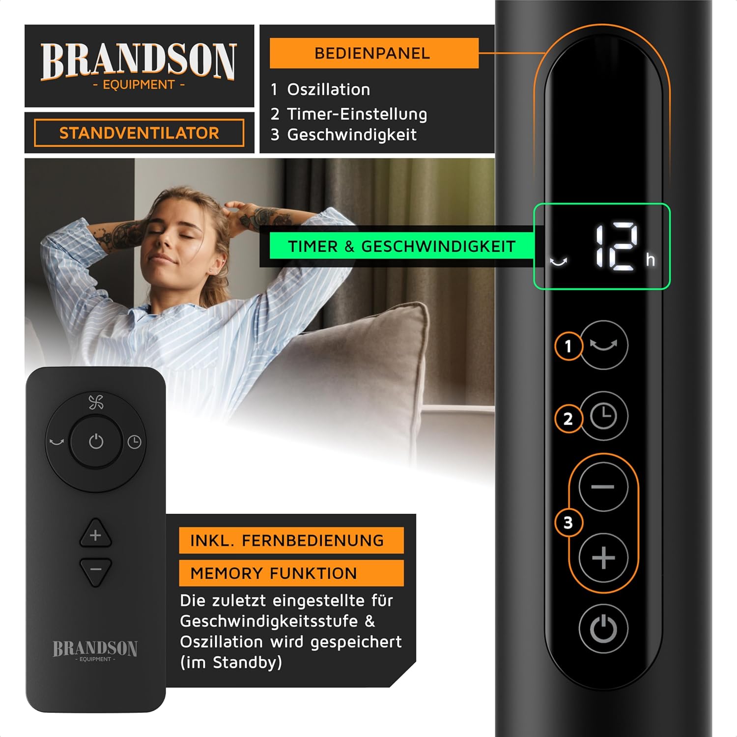 Thumbnail 3 de Brandson DC Standventilator Energiesparend ECO – leise, flexibel und effizient
