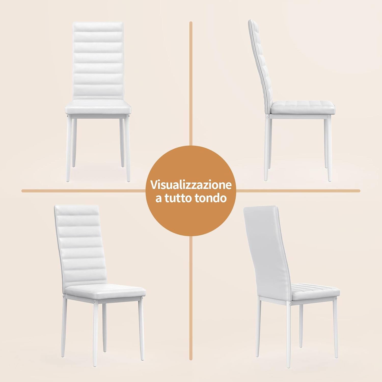 Detalle 2 de Bealife eetkamerstoelen van kunstleer, set van 6, wit met hoge rugleuning
