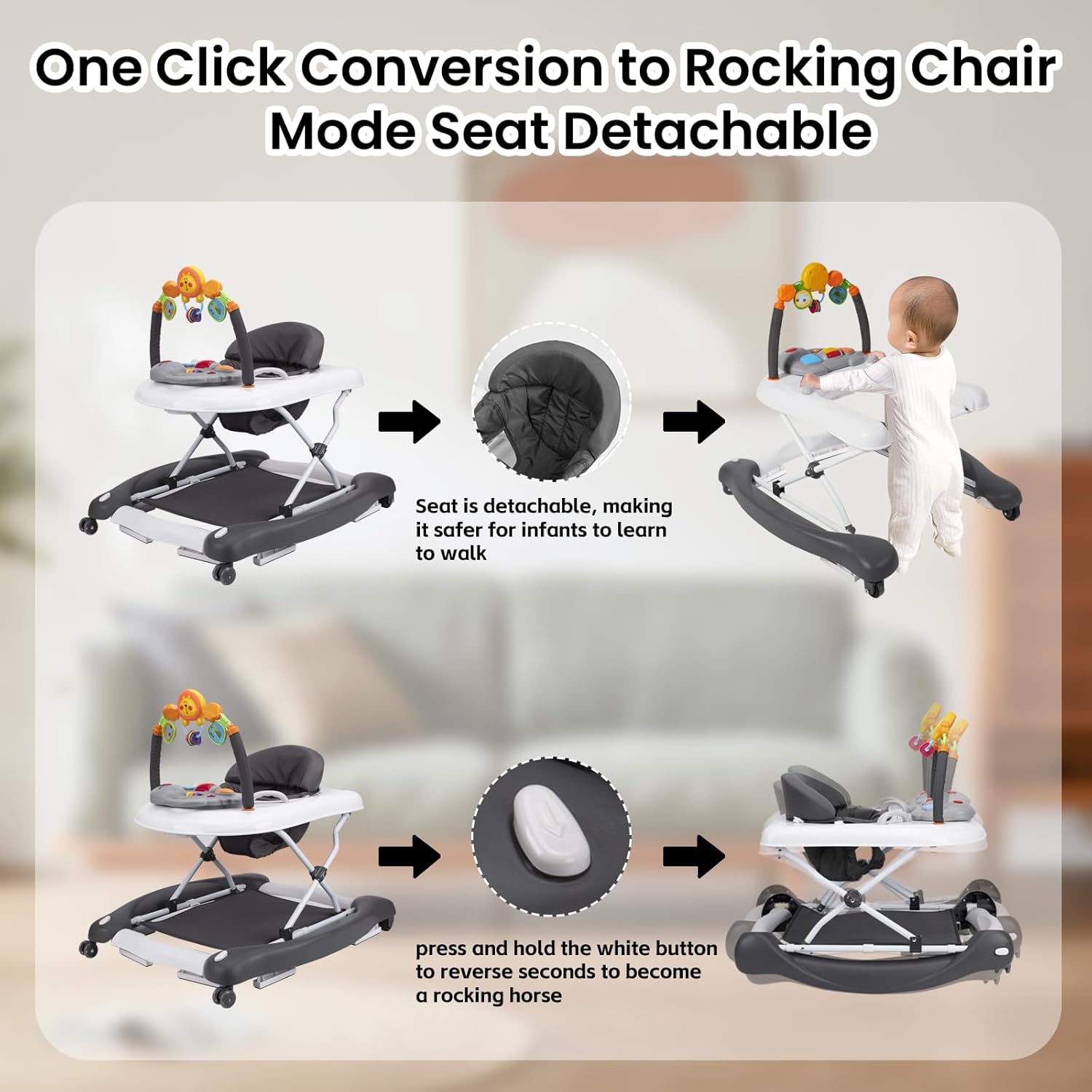 Thumbnail 2 de Baby Walker 5-in-1: Adjustable, Foldable Activity Walker for 6–18 Months