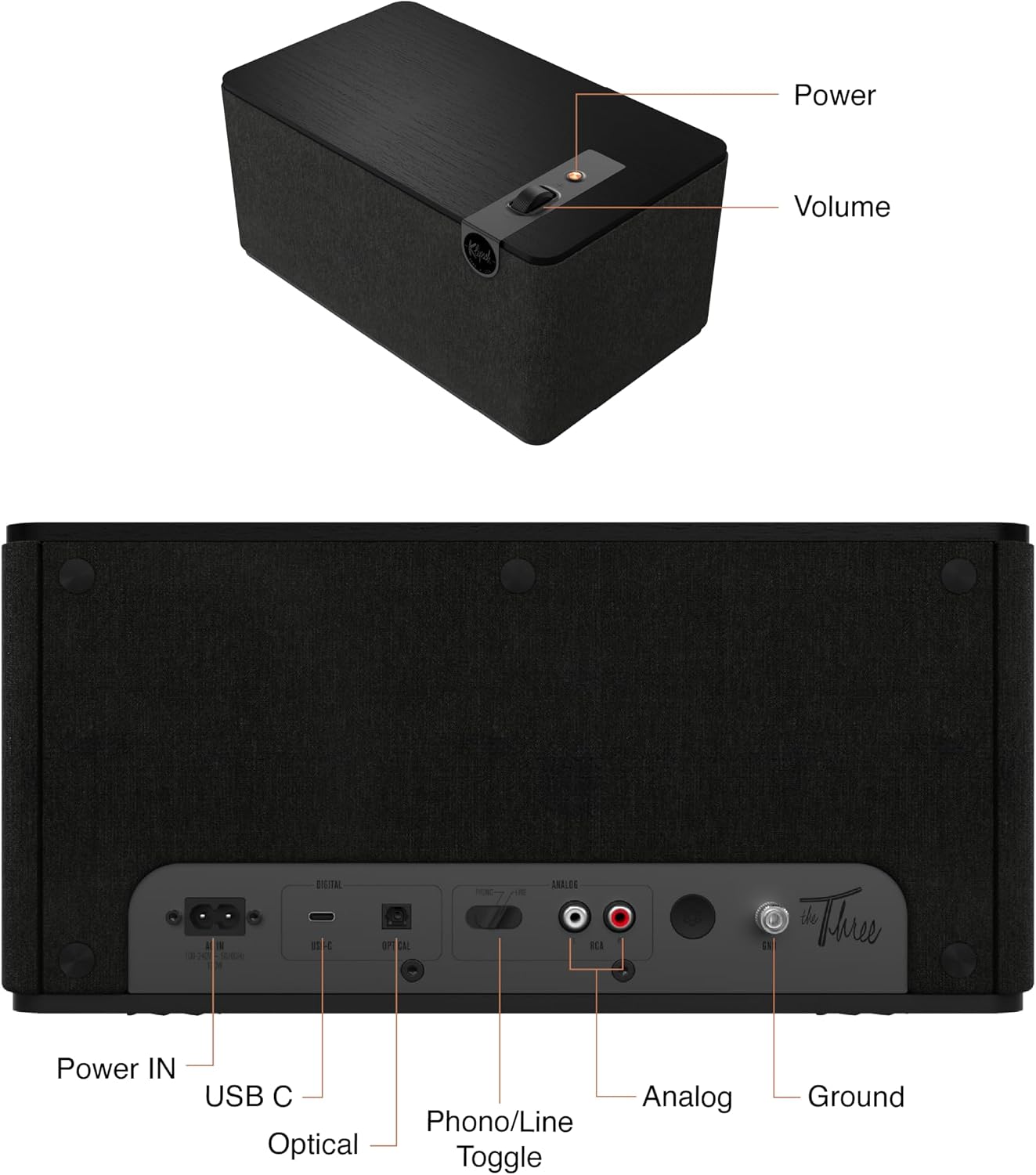Detalle 2 de Klipsch The Three Plus 1064667 2.1 Bluetooth Speaker with Phono/RCA and USB-C
