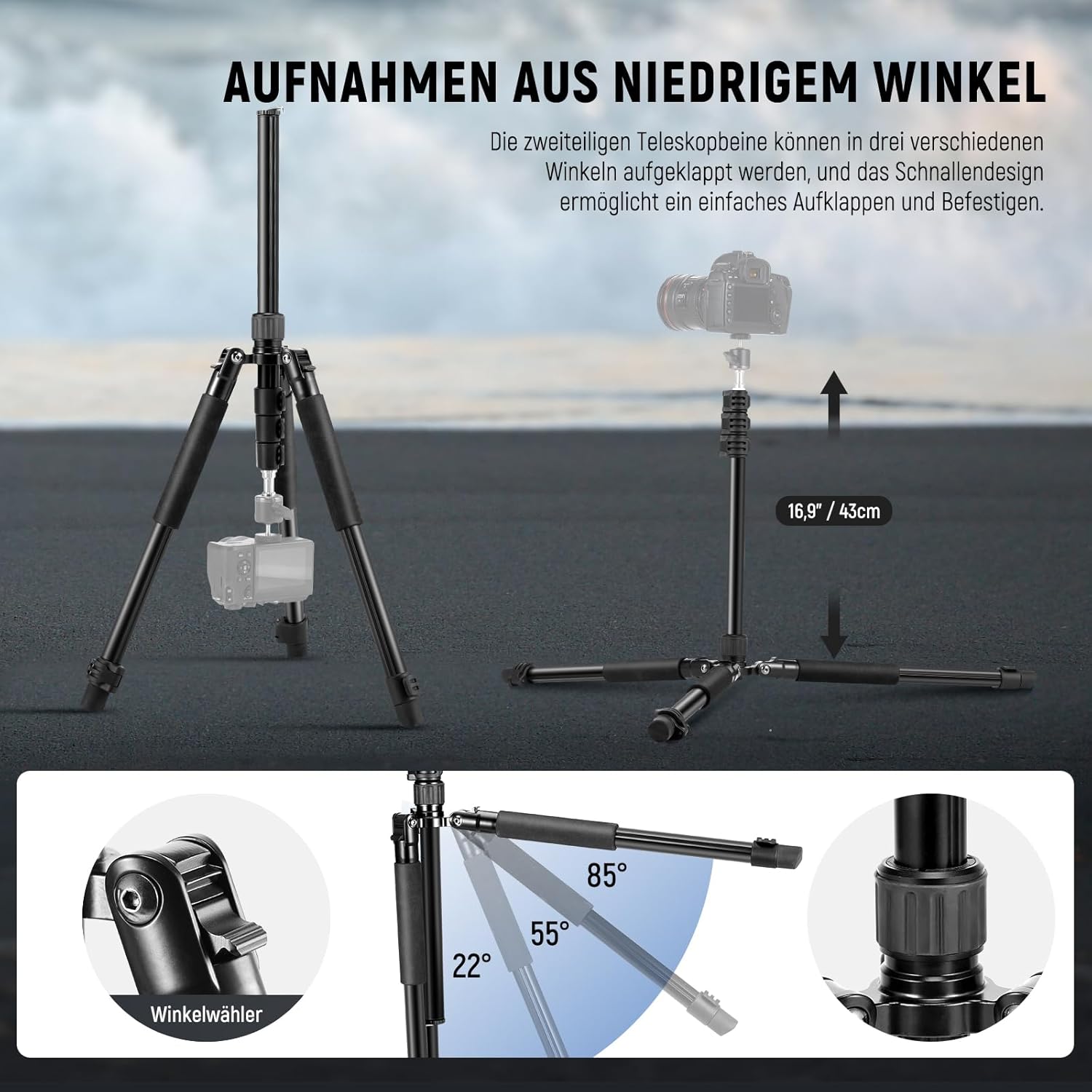 Thumbnail 3 de NEEWER ST195 Fotografie-Lichtstativ, Aluminium, 47–195 cm Höhe, 1/4"-Schraube (bis 2 kg)