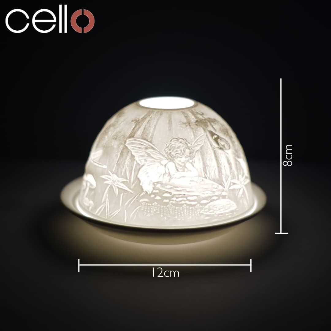 Thumbnail 1 de Cello Porcelain Tealight Holder Dome (Fairy Angel 3D Projection) – LED or tealight wax warmer gift ornament