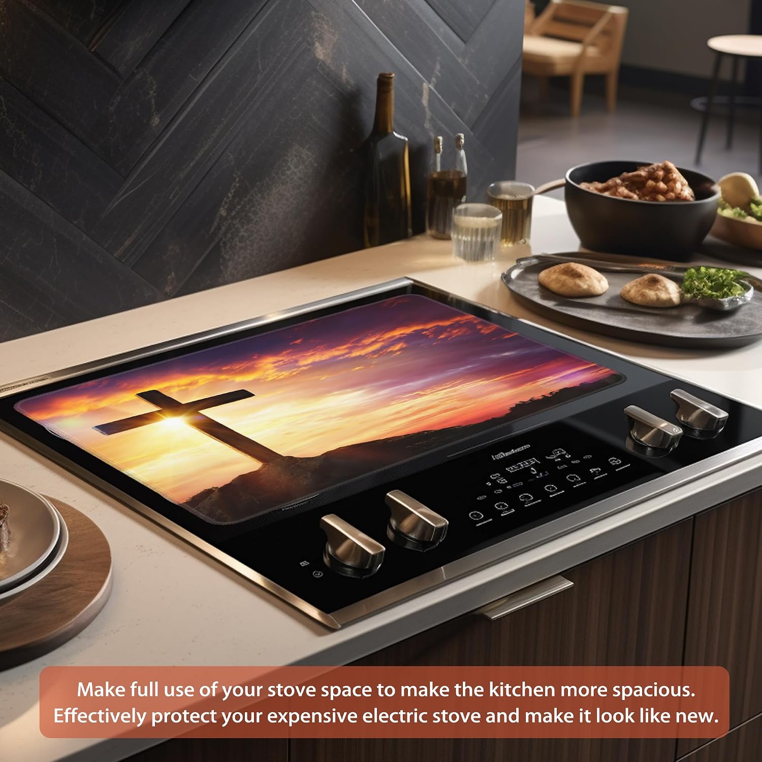 Detalle de Kazxcoa Cross Sunset Glass Stove Top Cover Mat, Heat-Resistant Rubber