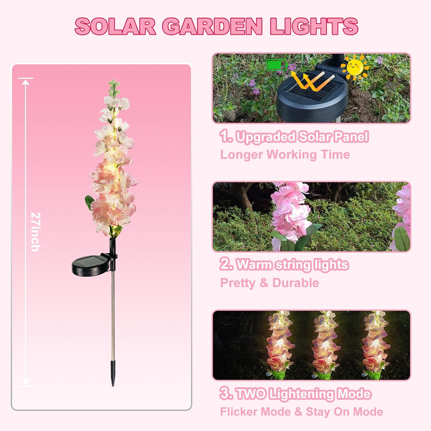 Thumbnail 3 de Solar garden lights 2 pack Delphinium LED