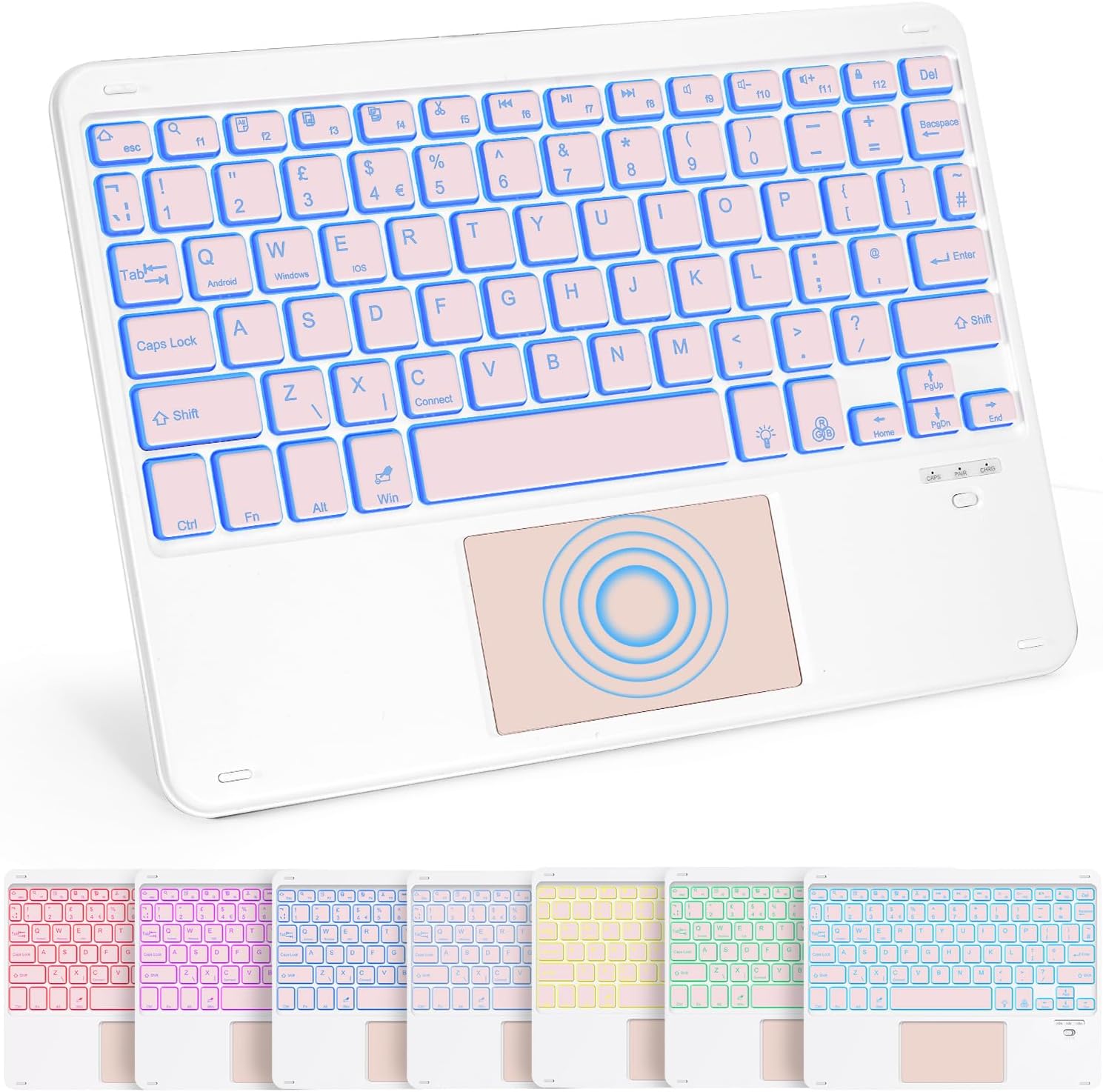 Detalle de SOPPY Backlit Bluetooth Keyboard with Touchpad (UK Layout, Black) – portable rechargeable mini keyboard