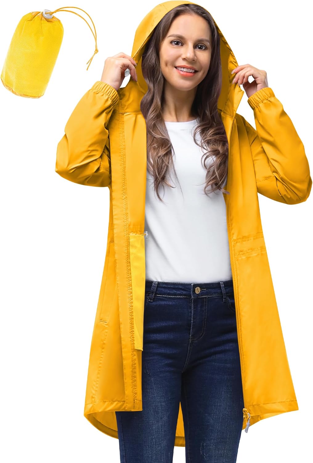 Thumbnail 6 de 33,000ft Damen Dünne wasserdichte faltbare Regenjacke mit Kapuze – leicht und atmungsaktiv