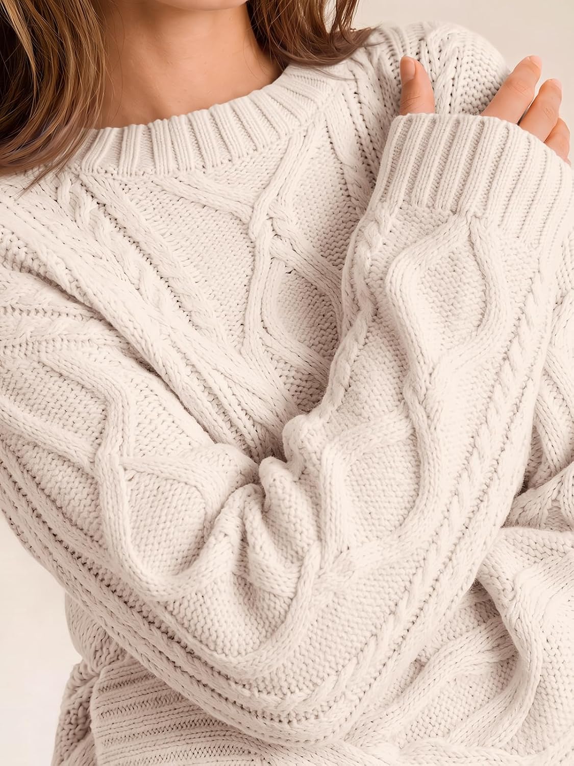 Detalle 2 de Trendy Queen Oversized Cable Knit Crewneck Sweater