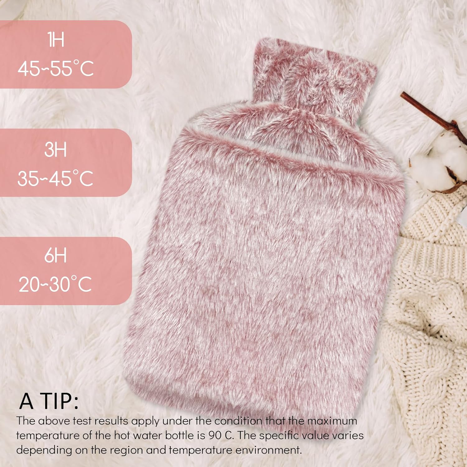 Thumbnail 5 de Jsdoin 2L Hot Water Bottle with Luxury Faux Fur Cover (Pink) – leakproof warm-up for neck, shoulders and feet