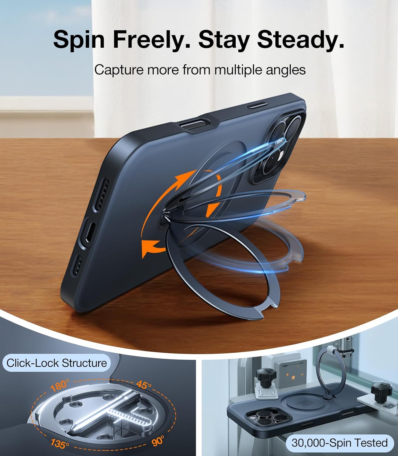 Thumbnail 2 de TORRAS Upgraded 360 Spin Magnetic Stand Case for iPhone 16 Pro