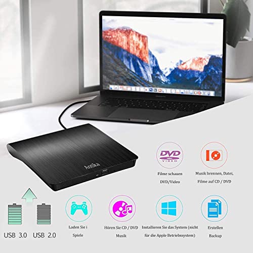 Thumbnail 1 de Antika Grabadora de DVD/CD externa USB 3.0 Ultrafina con lector de tarjetas portátil (negro)