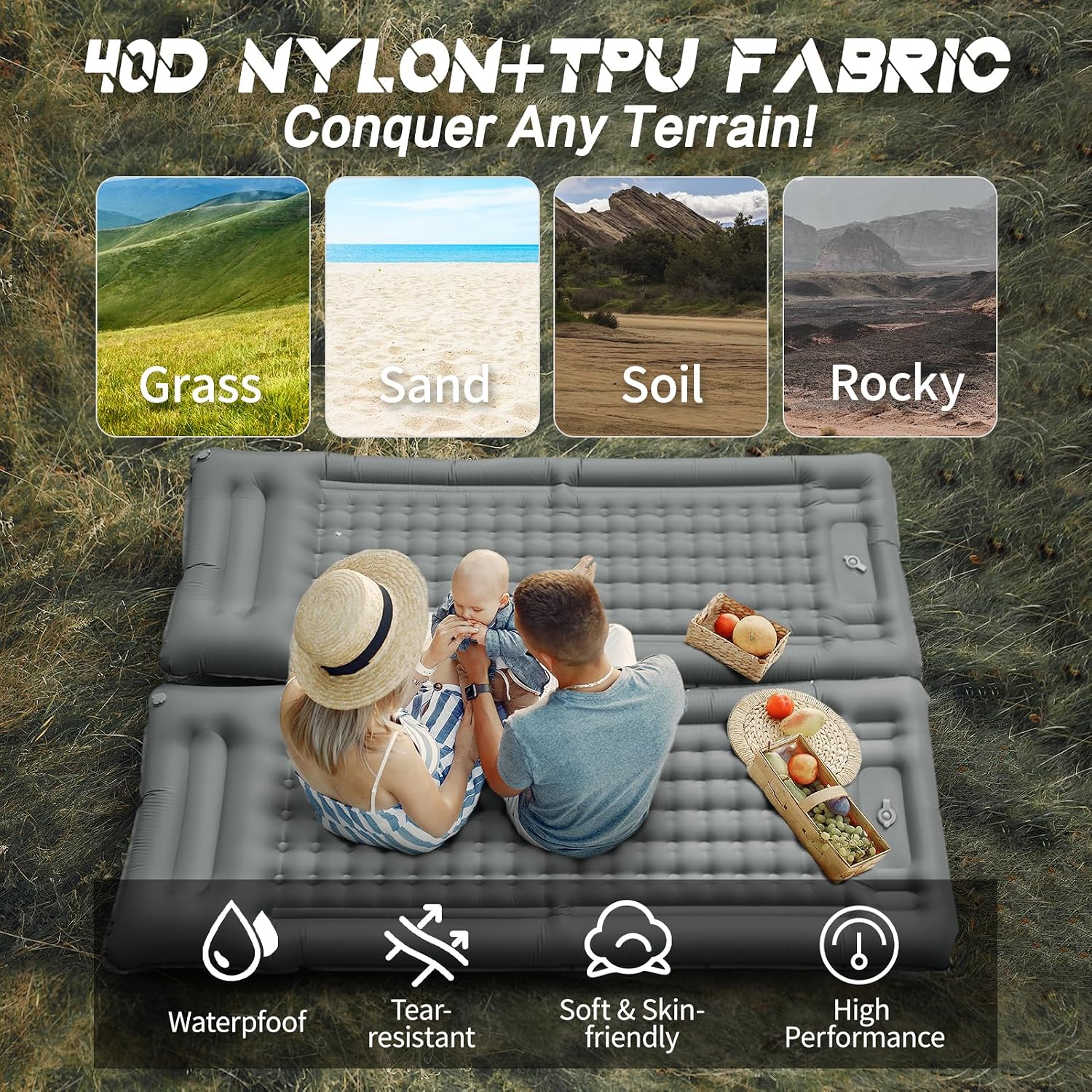 Detalle 2 de NHOWIN Camping Mat: 12cm Thick Sleeping Mat with Built-in Pump