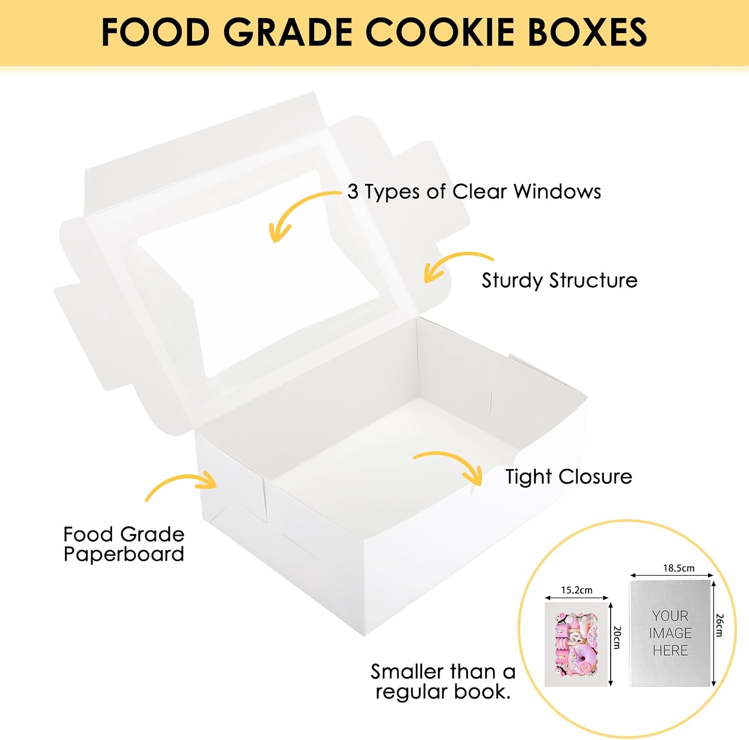 Detalle de Moretoes 48-Count Bakery Boxes, 8 x 6 x 2.5 in, 3 Window Styles