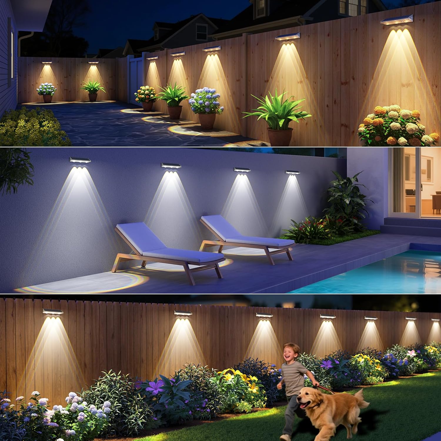 Thumbnail 5 de YiLaie Lot de 6 appliques murales solaires d'extérieur IP67 – éclairage LED solarisé pour jardin et terrasse