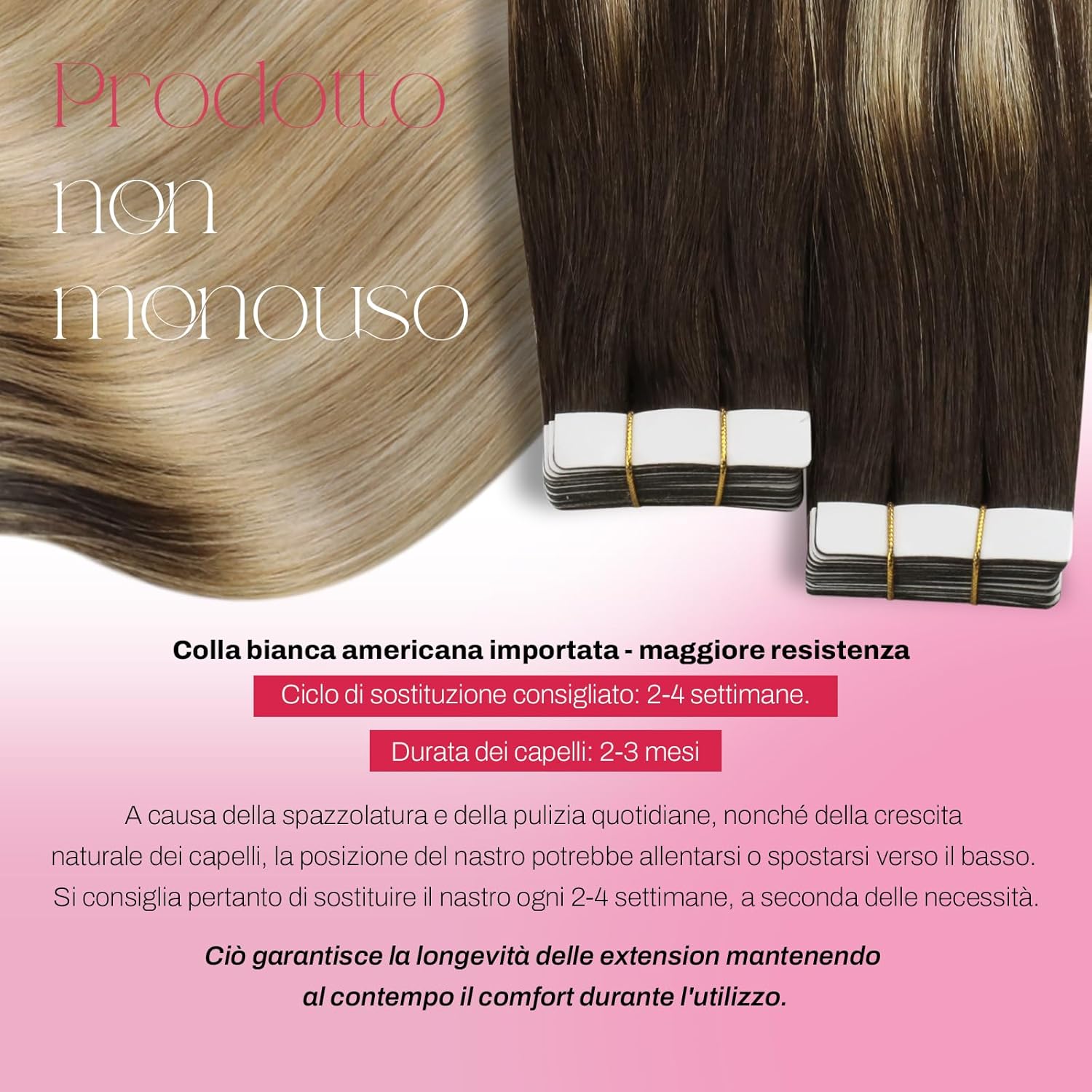 Thumbnail 2 de Moresoo Extension Capelli Veri Adesive Balayage castano scuro a biondo con nastro #2/27/613 – 55 cm, 20 pezzi