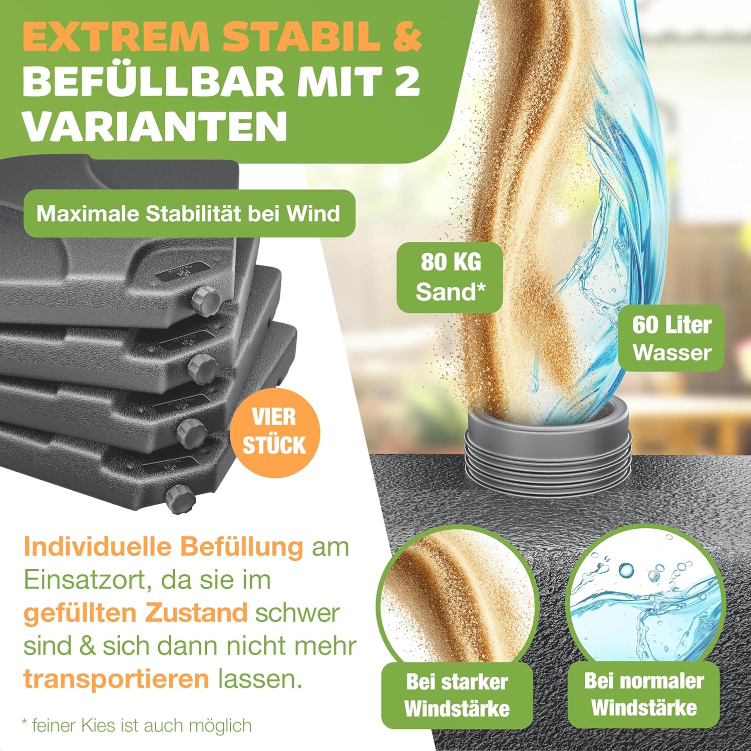 Thumbnail 2 de KESSER® Sonnenschirmständer 4-teilig für Ampelschirm (bis 60 Liter befüllbar, max. 80 kg) mit Metallverbinder