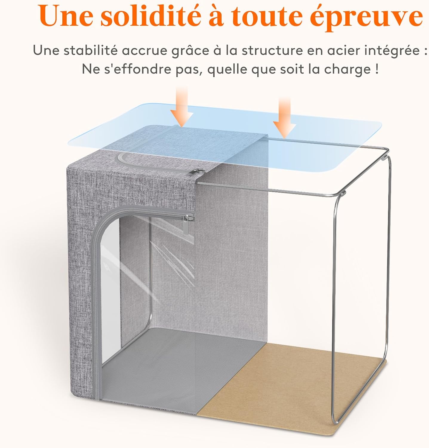 Detalle de Lifewit 23224 kledingopbergboxen met metalen frame, kijkvenster en rits