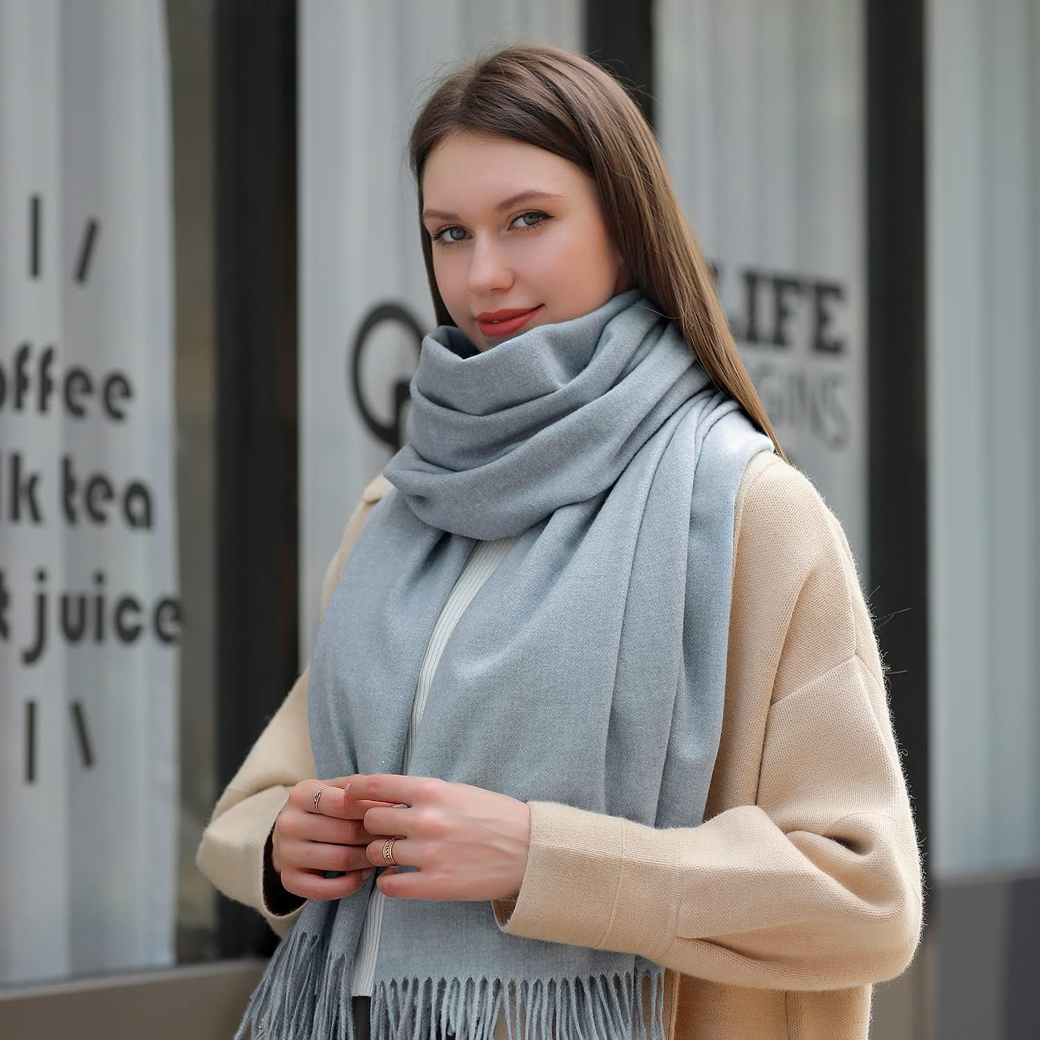 Detalle de DonDon Écharpe femme hiver chaud et large – Châle Etole 200 × 70 cm