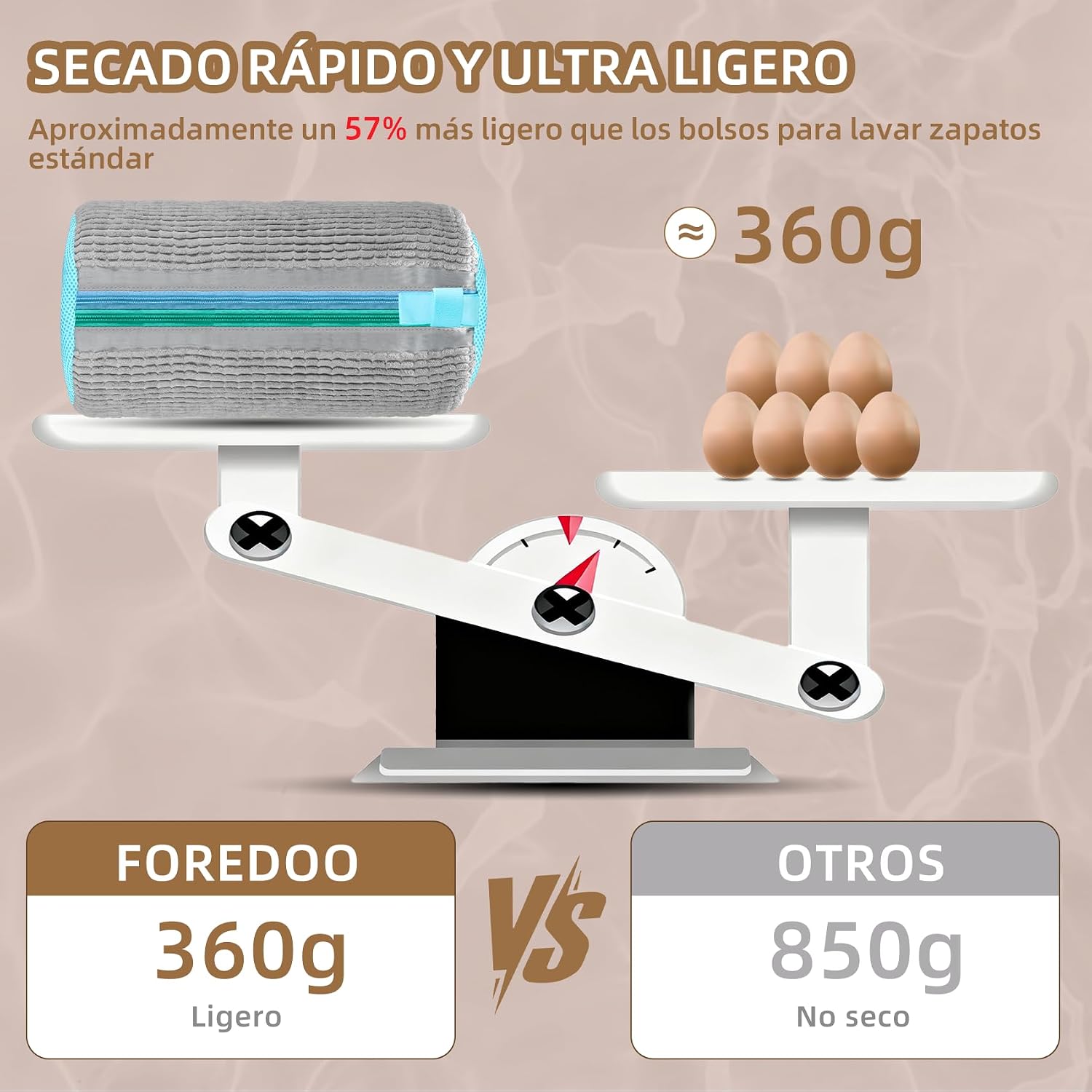 Detalle de FOREDOO 2 en 1 Bolsa lavadora para zapatillas con doble cremallera: limpieza 360° y versatilidad