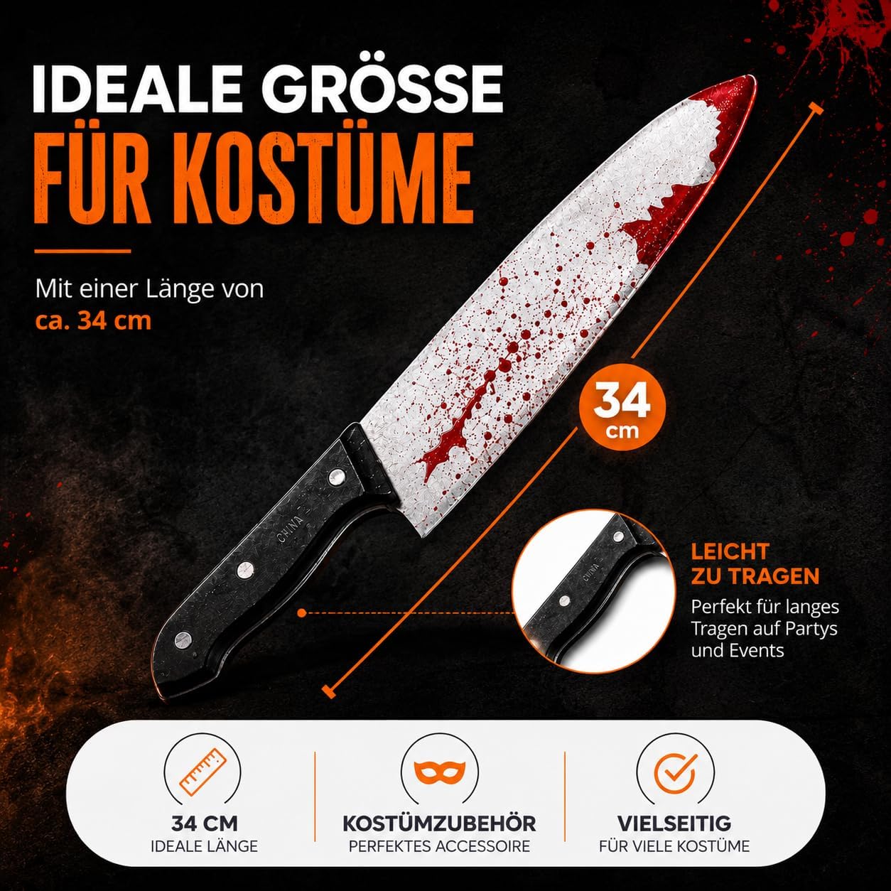 Detalle de TK Gruppe Timo Klingler 6695K – sztuczny nóż na Halloween, ok. 34 cm
