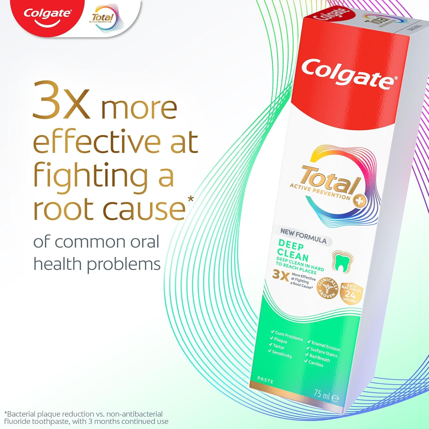 Detalle 2 de Colgate Total Advanced Deep Clean Toothpaste 75ml x 3 – Balanced daily care with deep cleaning and 24h antibacterial protection