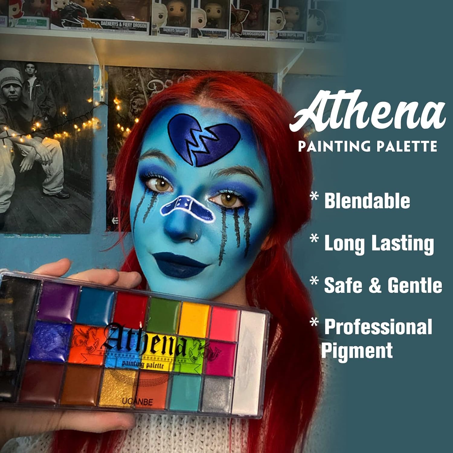 Thumbnail 1 de UCANBE Körperfarben-Set mit 20 Farben, 24 Schablonen und 2 Pinseln für Halloween & Karneval