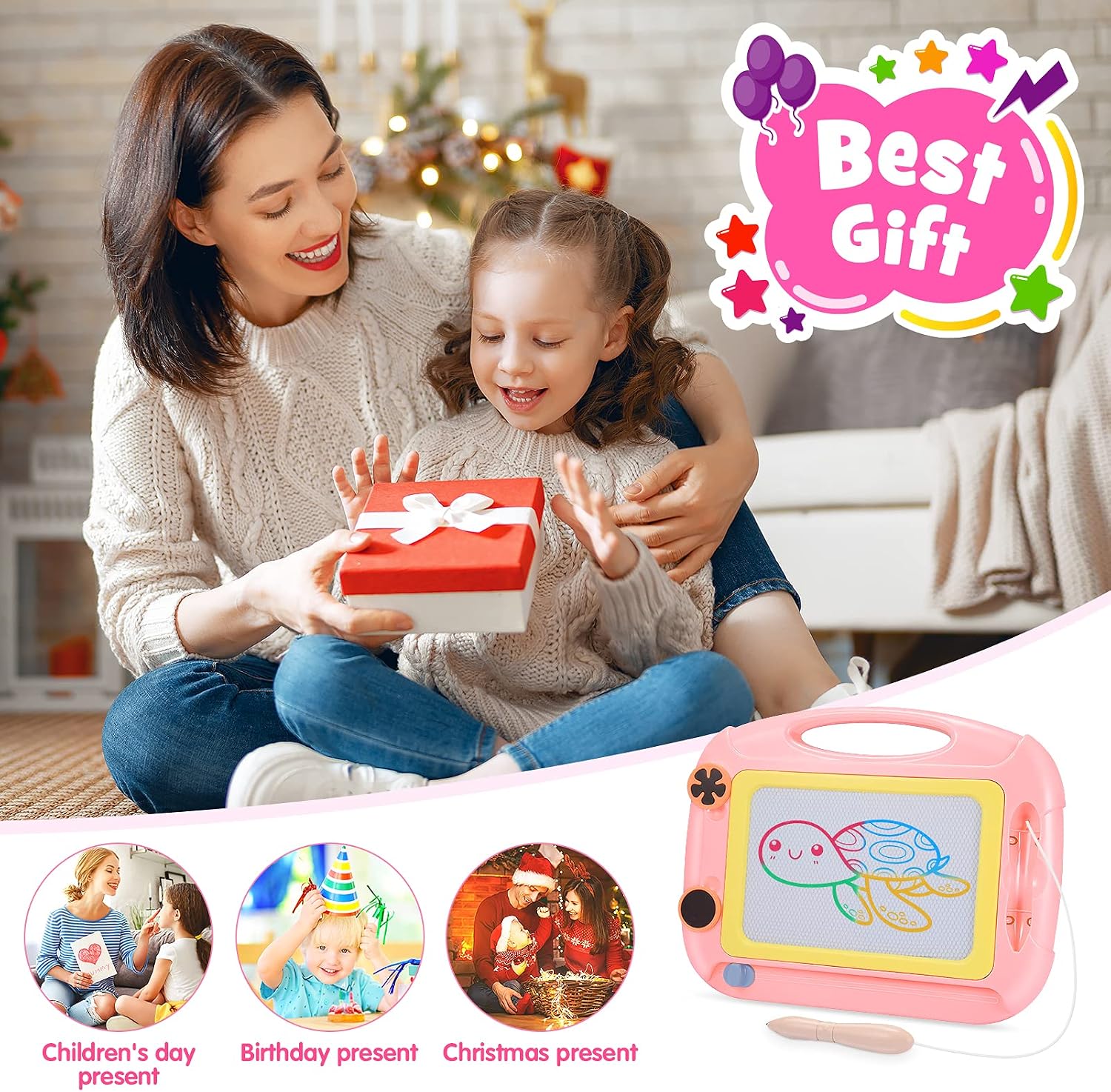 Detalle de EUCOCO Magnetic Drawing Board for 1–3 Year Olds: Safe, Colourful & Portable Learning Toy