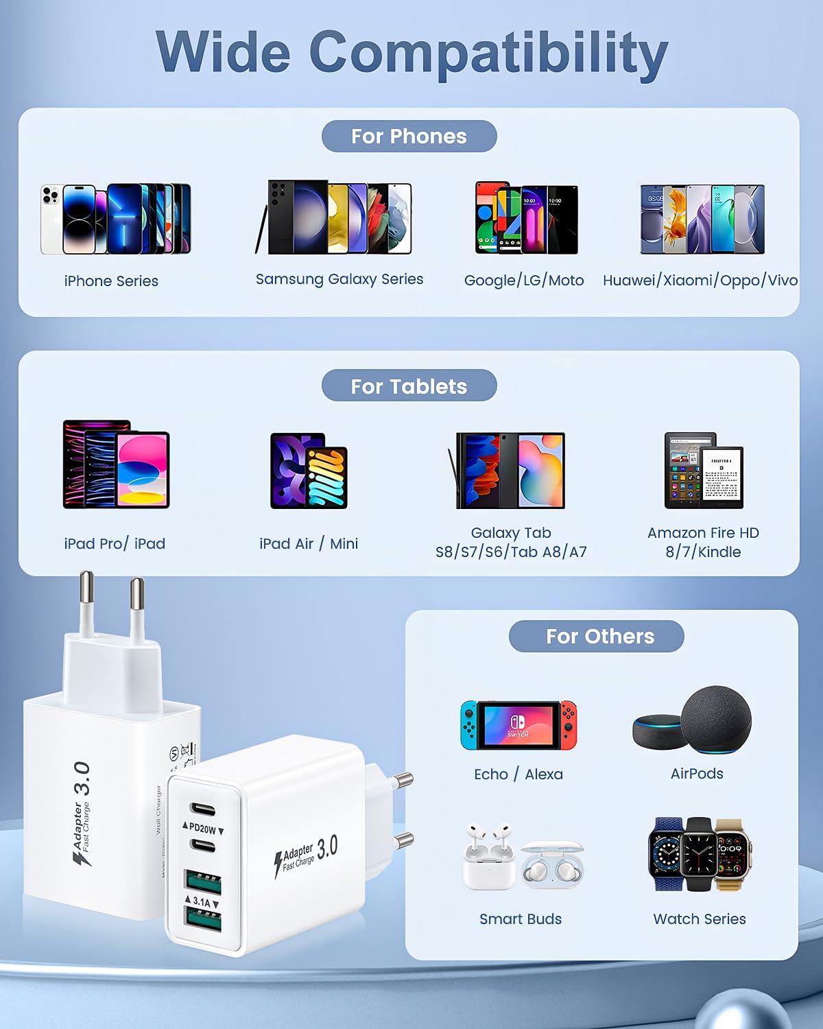 Thumbnail 6 de Caricabatterie multiplo 40W 4 porte USB-C per smartphone e tablet