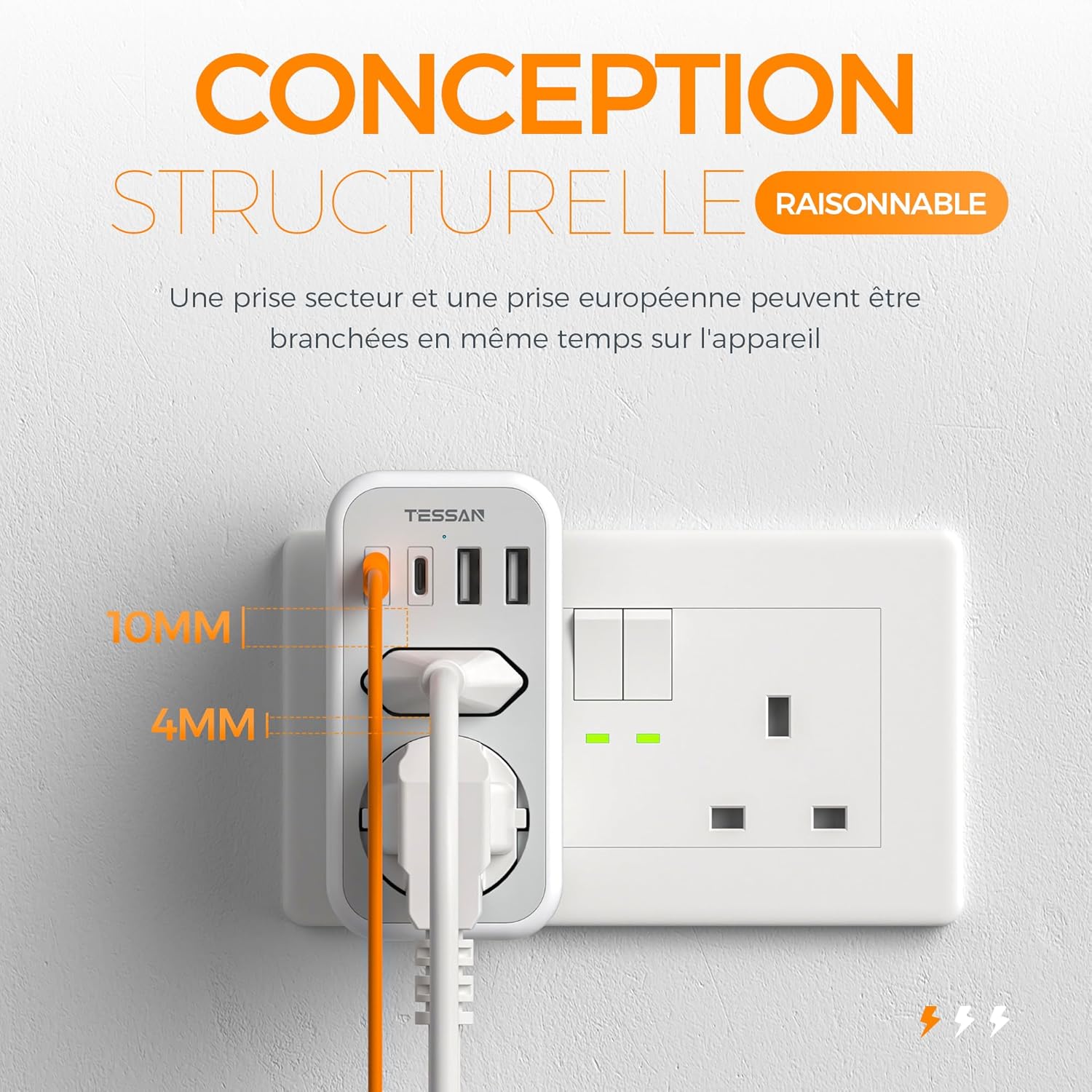 Thumbnail 6 de TESSAN Adaptateur prise anglaise 6 en 1 Type G avec 2 USB-C et 2 USB-A