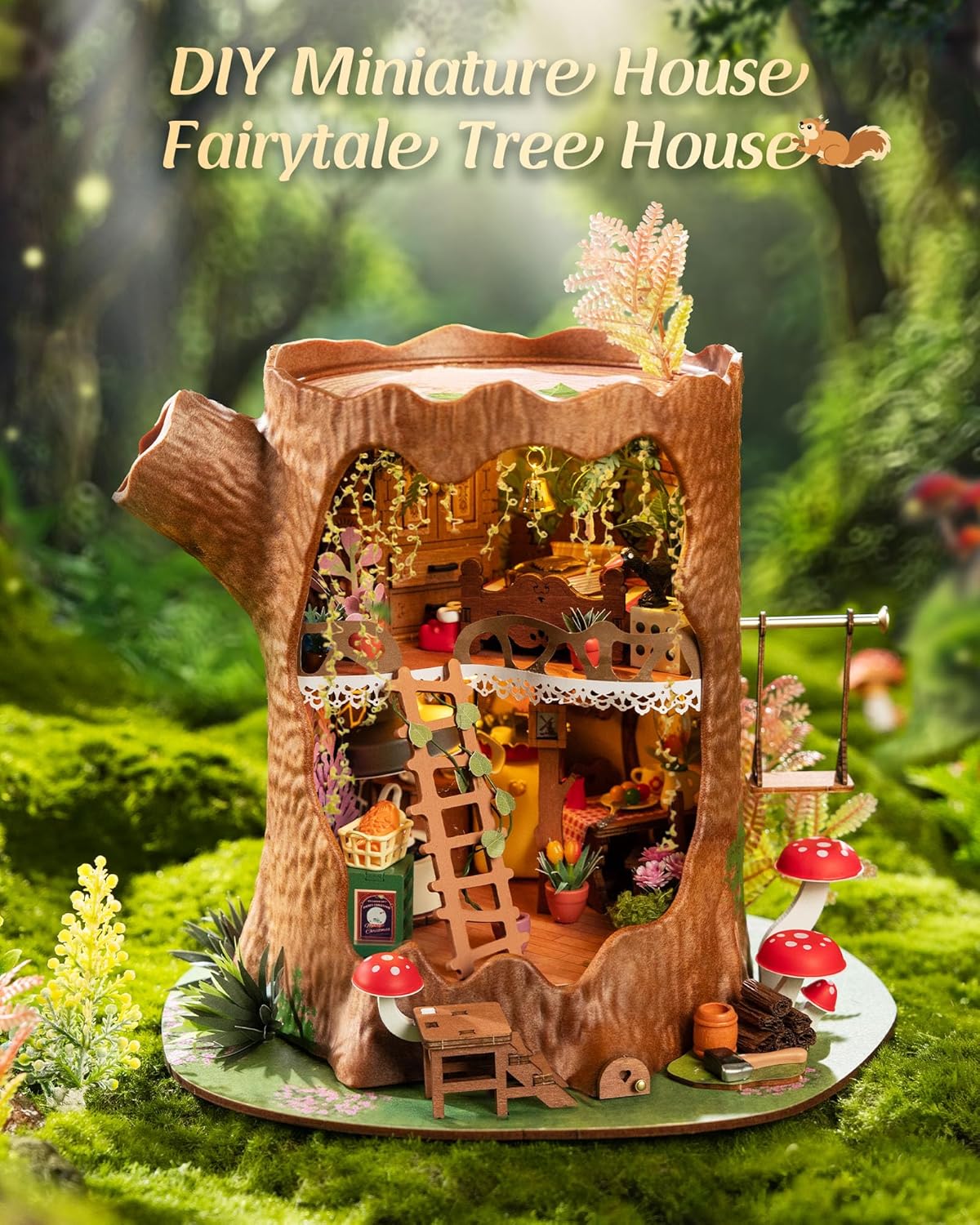 Thumbnail 6 de ROBOTIME Fairytale Tree House : kit maison miniature en bois à construire avec éclairage LED