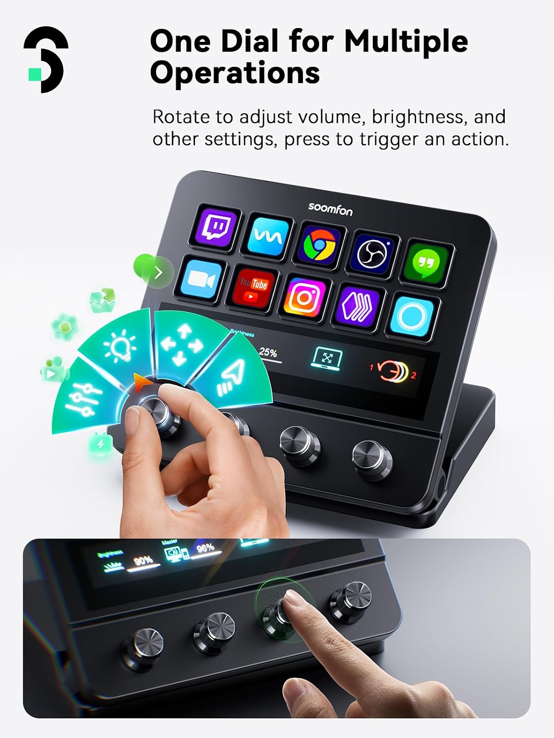 Detalle de SOOMFON CN003 Stream Controller with 10 Macro Keys, Touch Strip and 4 Dials