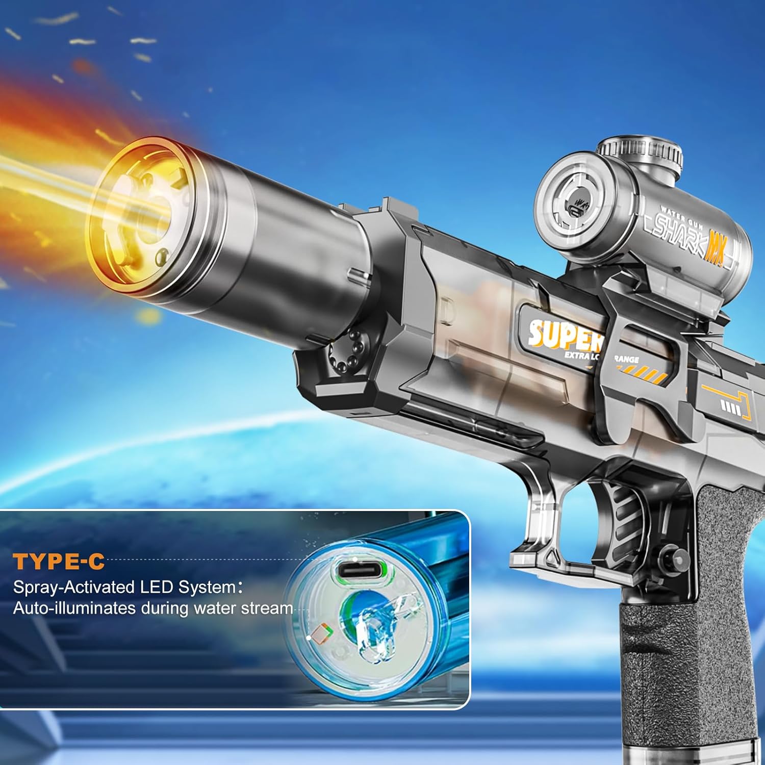 Thumbnail 1 de StimuVariety Electric Water Gun for Adults & Kids (Automatic Squirt Pistol, LED Lights) – Black