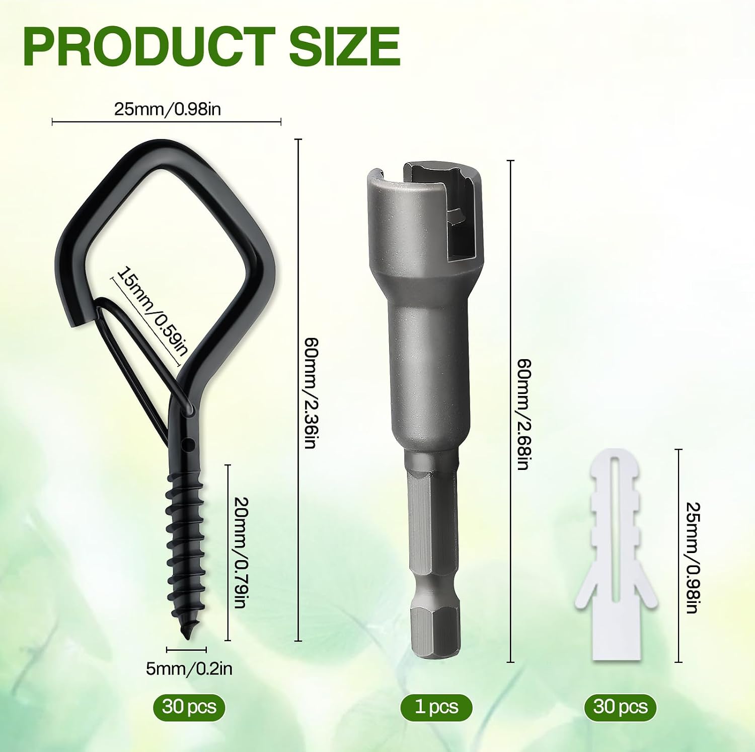 Detalle de Gucass B12-0092-01 skruvkrokar i rostfritt stål, svarta med spärr, 30-pack